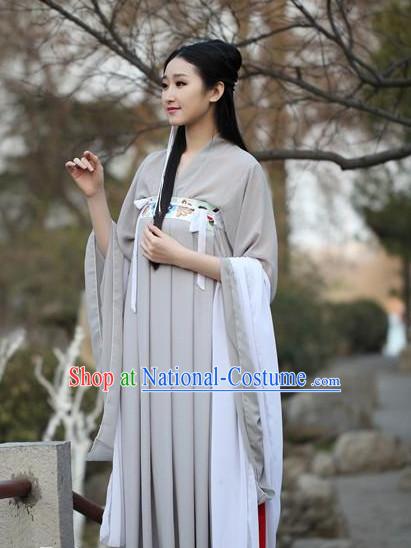 Ancient Chinese Women Dresses Grey Hanfu Girls China Classical Clothing Histroical Dress Traditional National Costume Complete Set