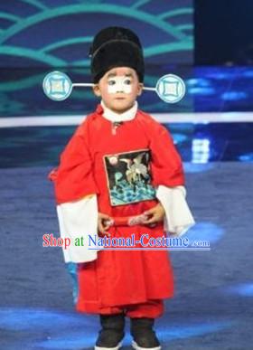 Ancient Chinese Children Opera Costumes Peking Opera Official Costume Historical Dress Traditional National Costume and Hat Complete Set