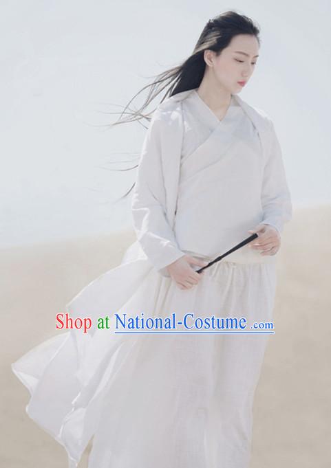 Ancient Chinese White Hanfu Costumes Historical Dress Traditional National Costume Complete Set