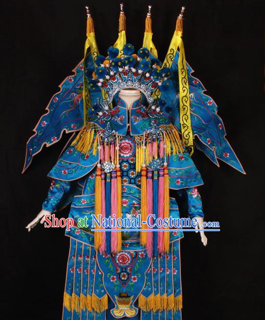 Blue China Beijing Opera Chinese Peking Opera Costume Embroidered Robe Hua Military General Dan Opera Costumes Complete Set