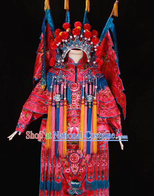 Red China Beijing Opera Chinese Peking Opera Costume Embroidered Robe Hua Military General Dan Opera Costumes Complete Set