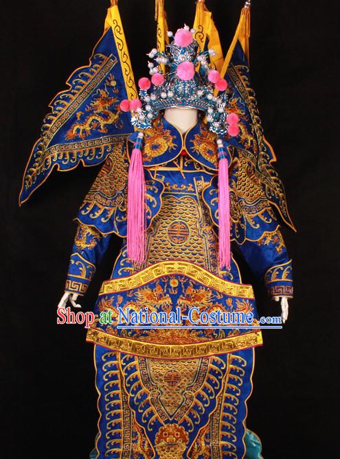 Blue China Beijing Opera Chinese Peking Opera Costume Embroidered Robe Military General Opera Costumes Complete Set