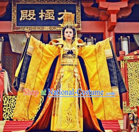 Top China Emperor Wu Ze Tian Embroidered Robe Dragon Costumes Complete Set