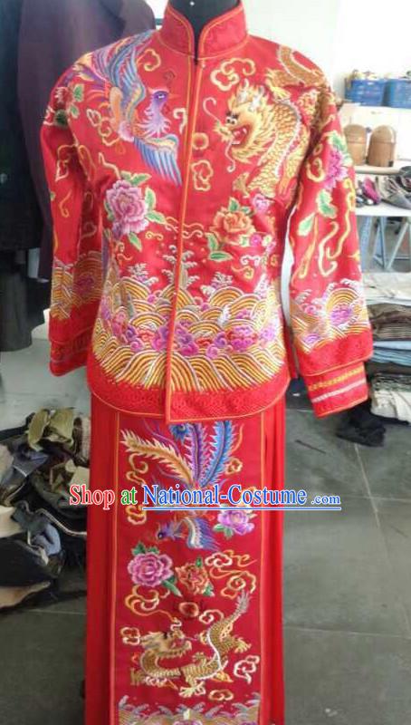 Top China Bridegroom Embroidered Phoenix Wedding Dress Bridal Dresses Complete Set