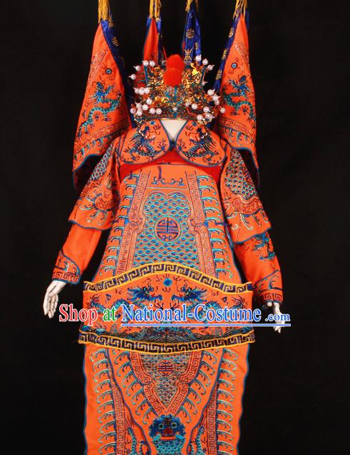 Orange China Beijing Opera Chinese Peking Opera Costume Embroidered Robe Military General Opera Costumes Complete Set