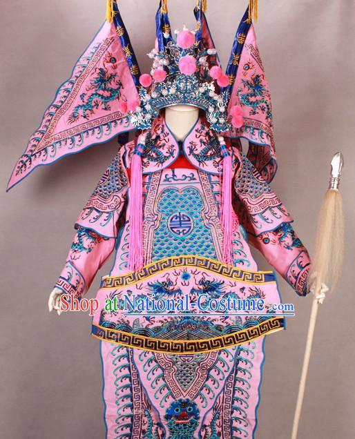 Pink China Beijing Opera Chinese Peking Opera Costume Embroidered Robe Military General Opera Costumes Complete Set