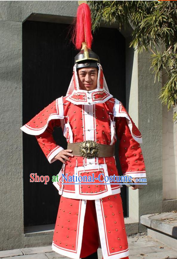 Qing Dynasty Official General Body Armor Costumes and Hat Complete Set for Men