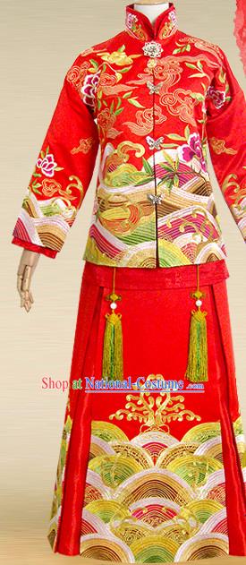 Chinese Traditional Wedding Dresses Bridal Wedding Gown Embroidered Phoenix Cloth