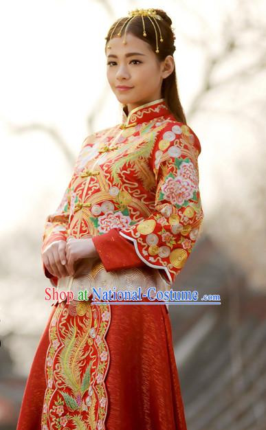 Chinese Traditional Wedding Dresses Bridal Wedding Gown Embroidered Phoenix Cloth