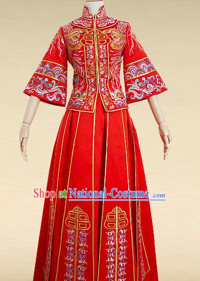 Chinese Traditional Wedding Dresses Bridal Wedding Gown Embroidered Phoenix Cloth