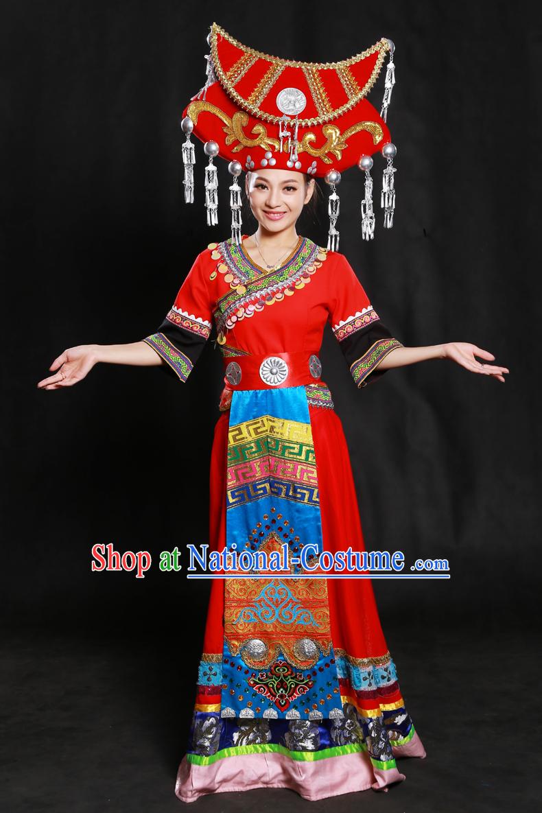 Zhuang Minority Women Dresses Ethnic Clothing Minority Dance Costume Minority Dress