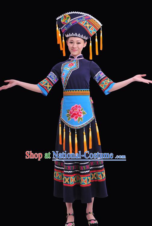 Zhuang Minority Women Dresses Ethnic Clothing Minority Dance Costume Minority Dress