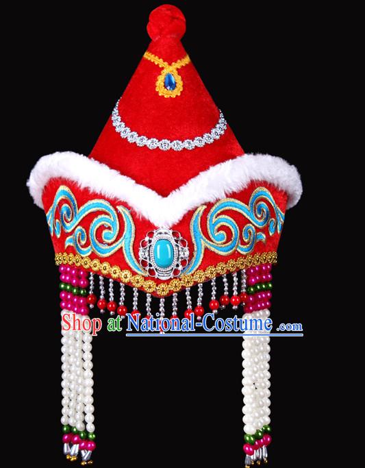 Chinese Handmade Mongolian Women Headwear Minority Mongol Hat Mongolia Headpieces Headband