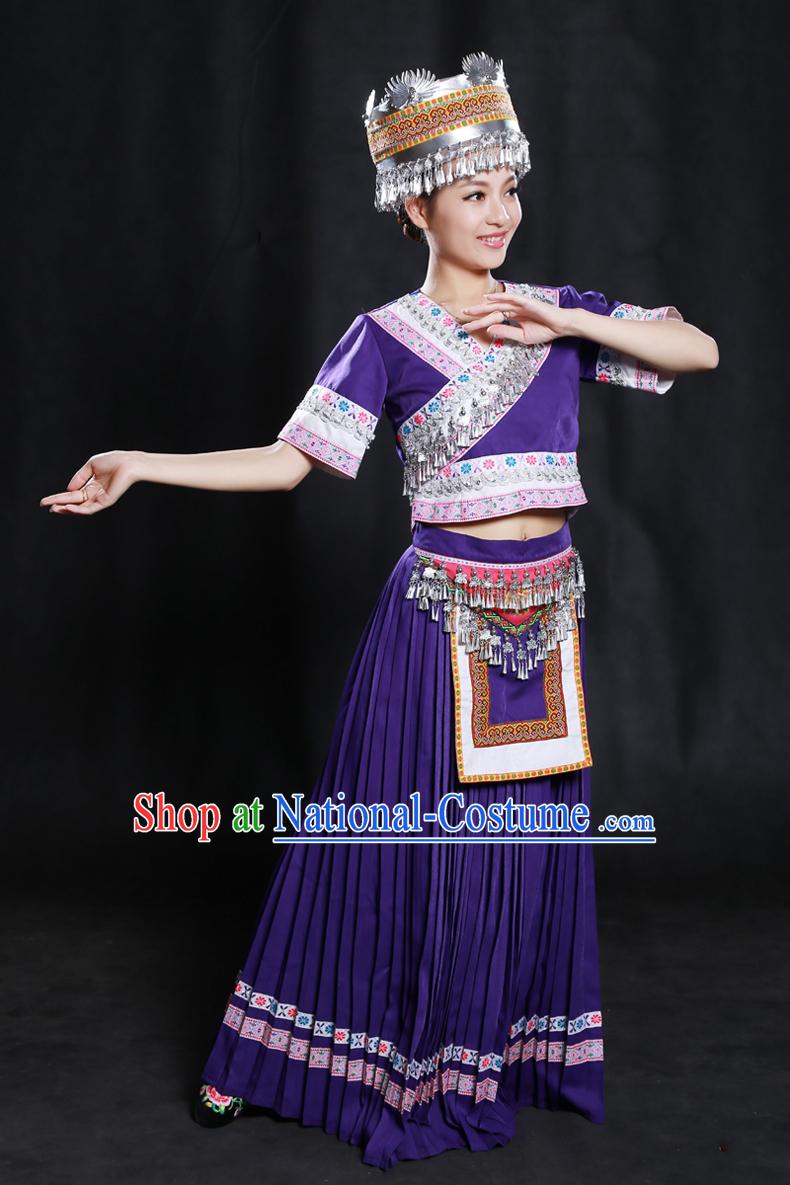 Chinese Yi Lao Miao Zhuang Bai Yao Minority Women Dresses Ethnic Clothing Minority Dance Costume Minority Dress Complete Set