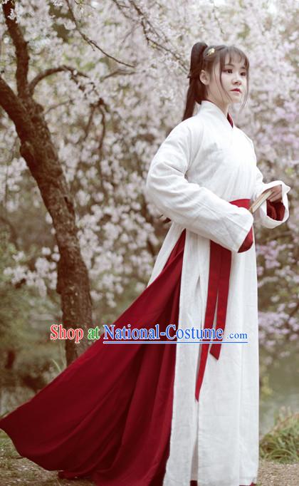 Chinese Han Dynasty White Hanfu Drama Performance Festival Celebration China Film Beauty Dress Rental Garment and Headpieces