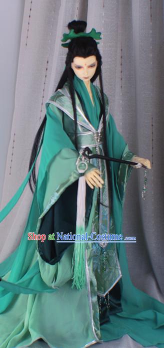 Ancient Chinese Emperor Men Costumes Palace Clothing Green Hanfu Traditional Costumes Complete Set