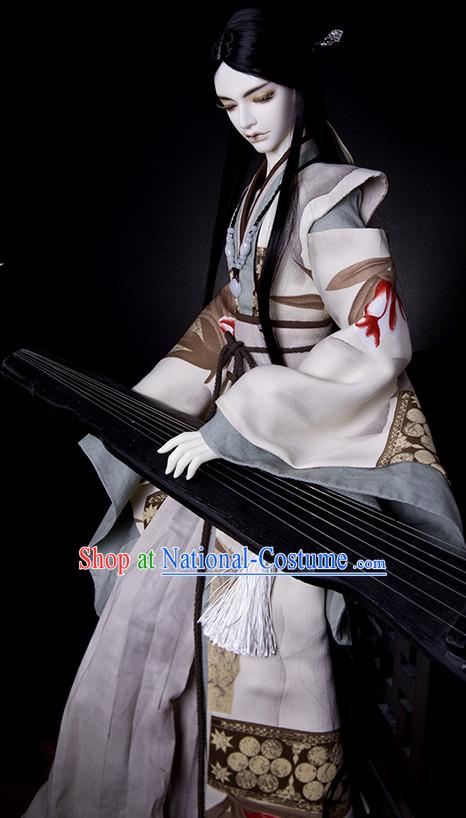 Ancient Chinese Emperor Men Costumes Palace Clothing Traditional Costumes White Hanfu Complete Set