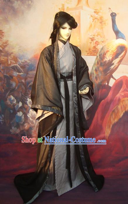 Ancient Chinese Scholar Grey Costumes Clothing Traditional Costumes Green Hanfu Complete Set