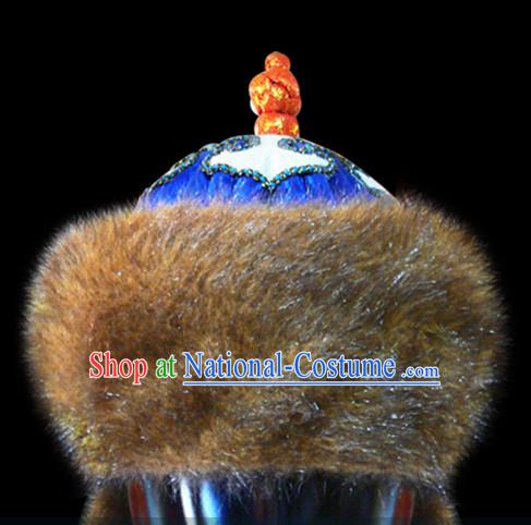 Traditional Chinese Mongolian Emperor Fur Hat