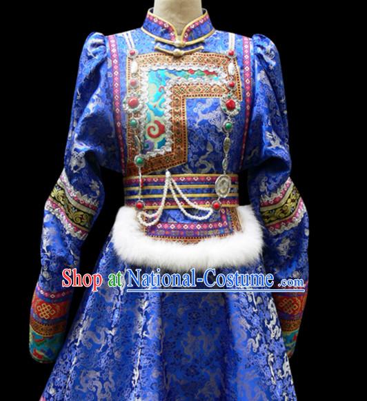 Mongolian Minority Empress Mongol Mongolia Princess Clothing Ethnic Traditional Costumes Complete Set