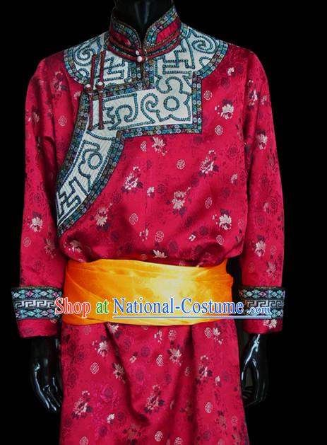 Asian Mongolian Minority Emperor Mongol Long Robe Mongolia Prince Clothing Ethnic Traditional Costumes Complete Set