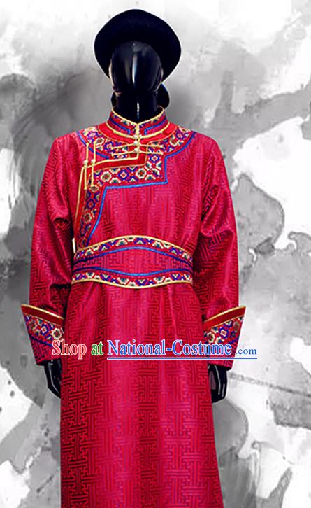 Top Mongolian Minority Emperor Mongol Long Robe Mongolia Prince Clothing Ethnic Traditional Wedding Dresses and Hat Complete Set