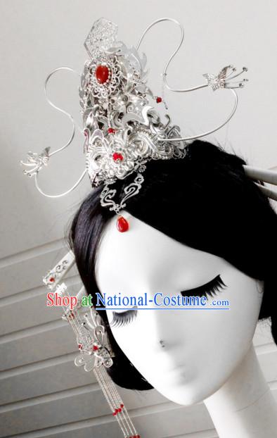 Chinese wig wedding hat emperor crown rings hair stick qing hat Chinese headdress hairpiece