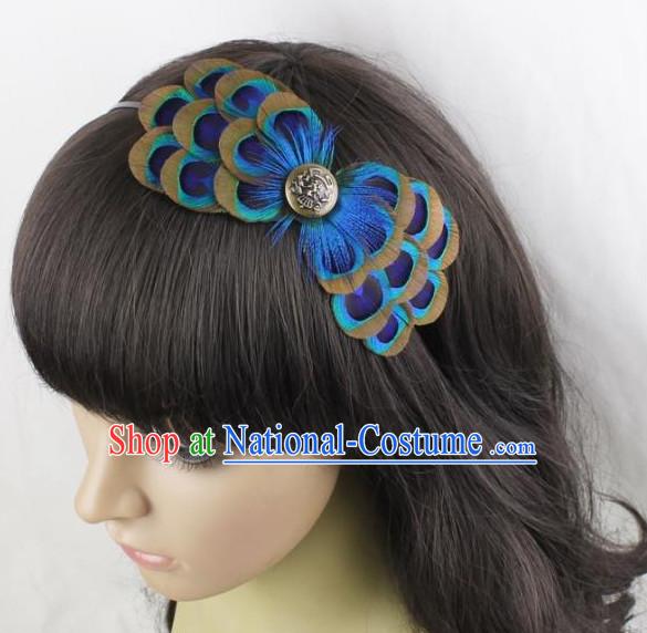 Handmade Peacock Feather Hair Pin Hair Accessory Headwear Hair Accessorie Head Dress Head Piece Jewel Hat Set