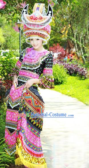 Hmong Women Minority Dresses Miao Girls Clothing Ethnic Miao Minority Dance Costume Minority Dress Dance Miao Costumes Complete Set