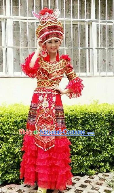 Hmong Women Minority Dresses Miao Girls Clothing Ethnic Miao Minority Dance Costume Minority Dress Dance Miao Costumes Complete Set