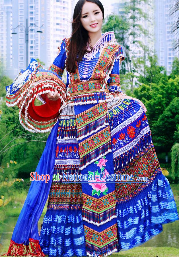 Hmong Women Minority Dresses Miao Girls Clothing Ethnic Miao Minority Dance Costume Minority Dress Dance Miao Costumes and Hat Complete Set