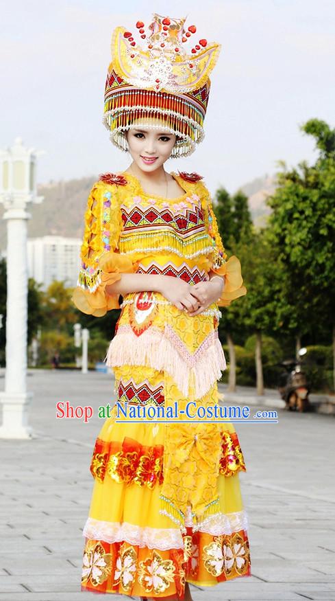 Hmong Women Minority Dresses Miao Girls Clothing Ethnic Miao Minority Dance Costume Minority Dress Dance Miao Costumes and Hat Complete Set