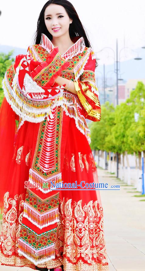 Hmong Women Minority Dresses Miao Girls Clothing Ethnic Miao Minority Dance Costume Minority Dress Dance Miao Costumes and Hat Complete Set