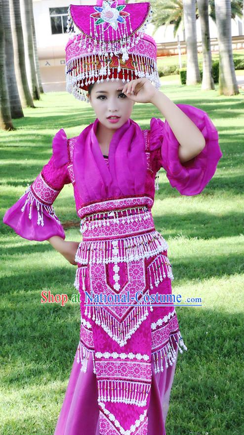 Hmong Women Minority Dresses Miao Girls Clothing Ethnic Miao Minority Dance Costume Minority Dress Dance Miao Costumes and Hat Complete Set