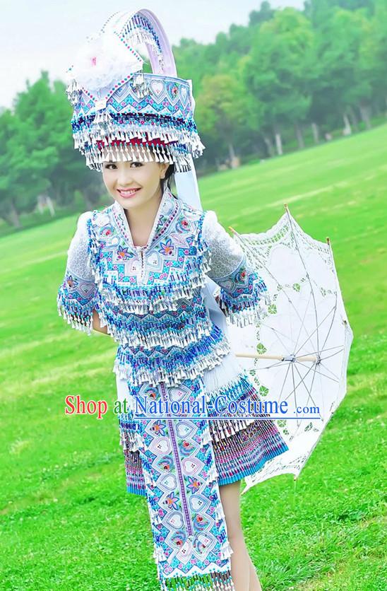 Hmong Women Minority Dresses Miao Girls Clothing Ethnic Miao Minority Dance Costume Minority Dress Dance Miao Costumes and Hat Complete Set