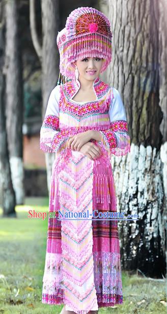 Hmong Women Minority Dresses Miao Girls Clothing Ethnic Miao Minority Dance Costume Minority Dress Dance Miao Costumes and Hat Complete Set