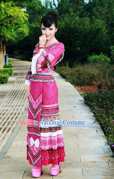 Hmong Women Minority Dresses Miao Girls Clothing Ethnic Miao Minority Dance Costume Minority Dress Dance Miao Costumes and Hat Complete Set