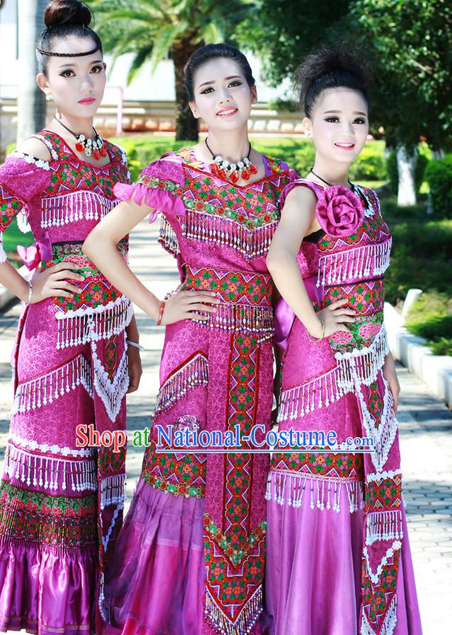 Hmong Women Minority Dresses Miao Girls Clothing Ethnic Miao Minority Dance Costume Minority Dress Dance Miao Costumes and Hat Complete Set