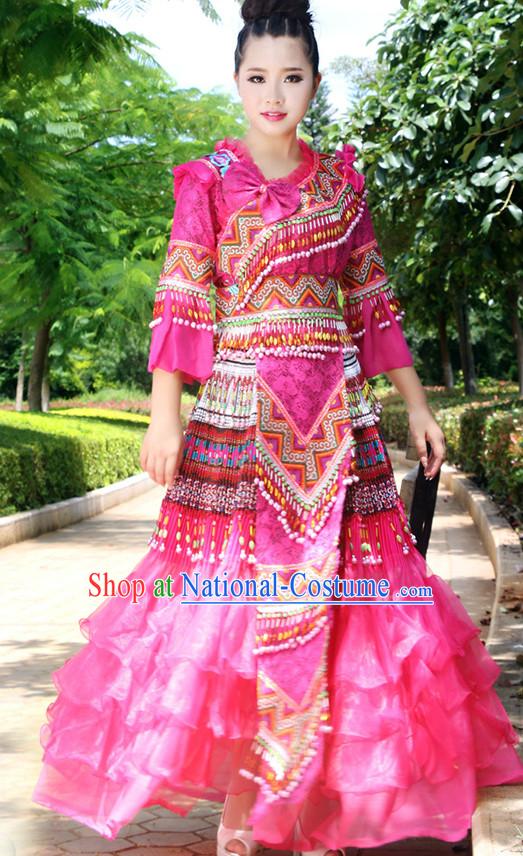 Hmong Women Minority Dresses Miao Girls Clothing Ethnic Miao Minority Dance Costume Minority Dress Dance Miao Costumes and Hat Complete Set