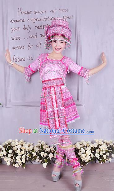 Hmong Women Minority Dresses Miao Girls Clothing Ethnic Miao Minority Dance Costume Minority Dress Dance Miao Costumes and Hat Complete Set