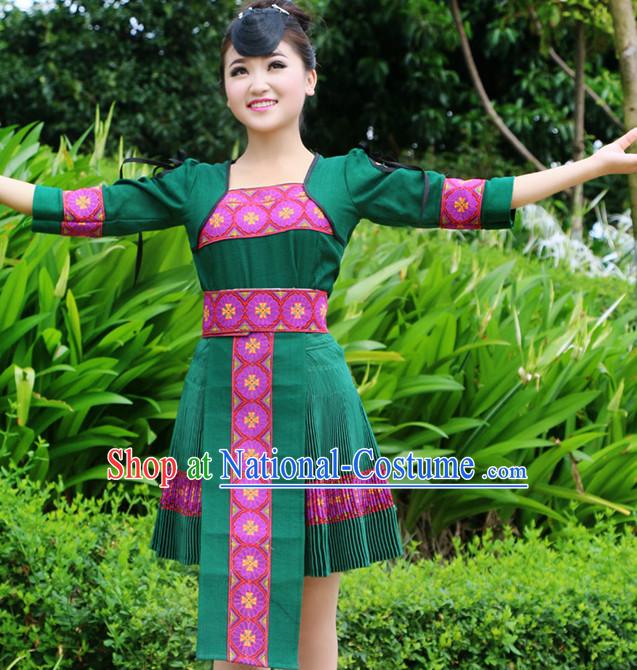 Hmong Women Minority Dresses Miao Girls Clothing Ethnic Miao Minority Dance Costume Minority Dress Dance Miao Costumes and Hat Complete Set