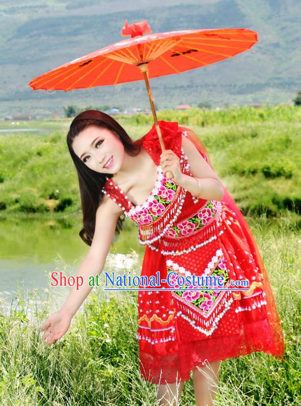 Hmong Women Minority Dresses Miao Girls Clothing Ethnic Miao Minority Dance Costume Minority Dress Dance Miao Costumes and Hat Complete Set