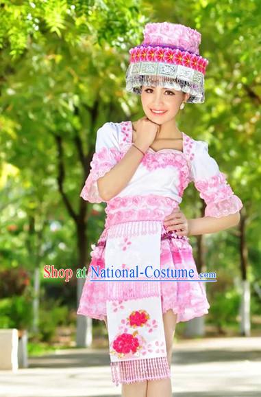 Hmong Women Minority Dresses Miao Girls Clothing Ethnic Miao Minority Dance Costume Minority Dress Dance Miao Costumes and Hat Complete Set