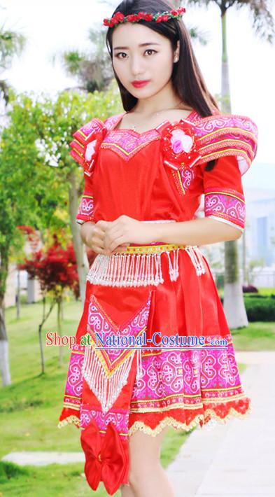 Hmong Women Minority Dresses Miao Girls Clothing Ethnic Miao Minority Dance Costume Minority Dress Dance Miao Costumes and Hat Complete Set