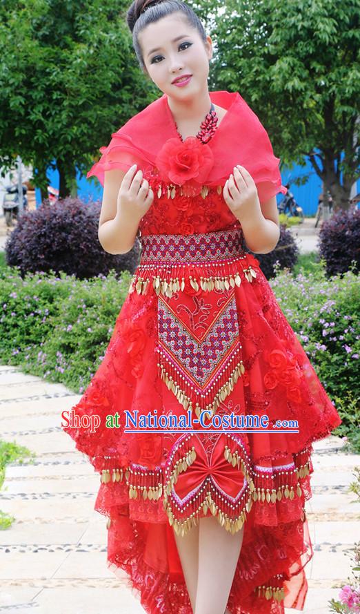 Hmong Women Minority Dresses Miao Girls Clothing Ethnic Miao Minority Dance Costume Minority Dress Dance Miao Costumes and Hat Complete Set