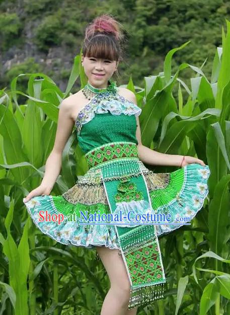 Hmong Women Minority Dresses Miao Girls Clothing Ethnic Miao Minority Dance Costume Minority Dress Dance Miao Costumes and Hat Complete Set