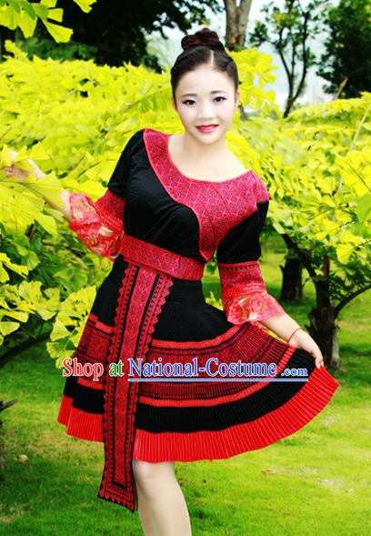 Hmong Women Minority Dresses Miao Girls Clothing Ethnic Miao Minority Dance Costume Minority Dress Dance Miao Costumes and Hat Complete Set