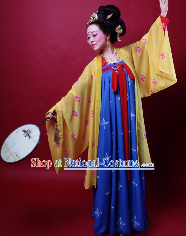 Ancient Chinese Tang Dynasty Princess Hanfu Costumes and Hair Jewelry Complete Set for Women