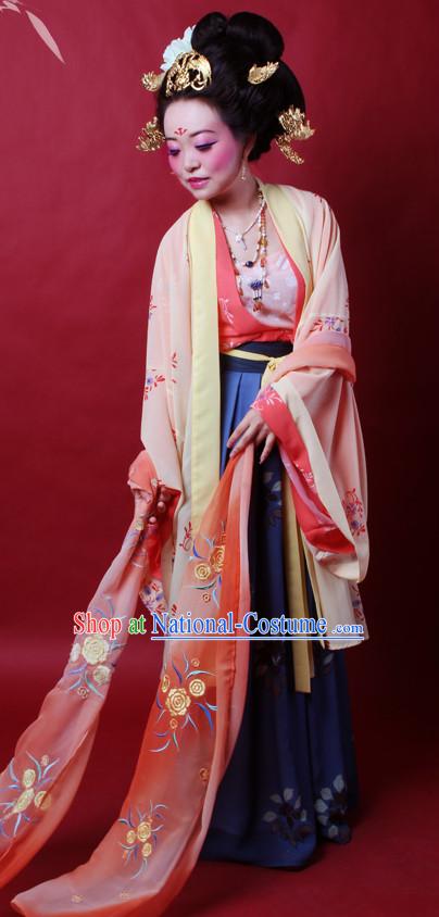 Ancient Chinese Tang Dynasty Princess Hanfu Costumes and Hair Jewelry Complete Set for Women