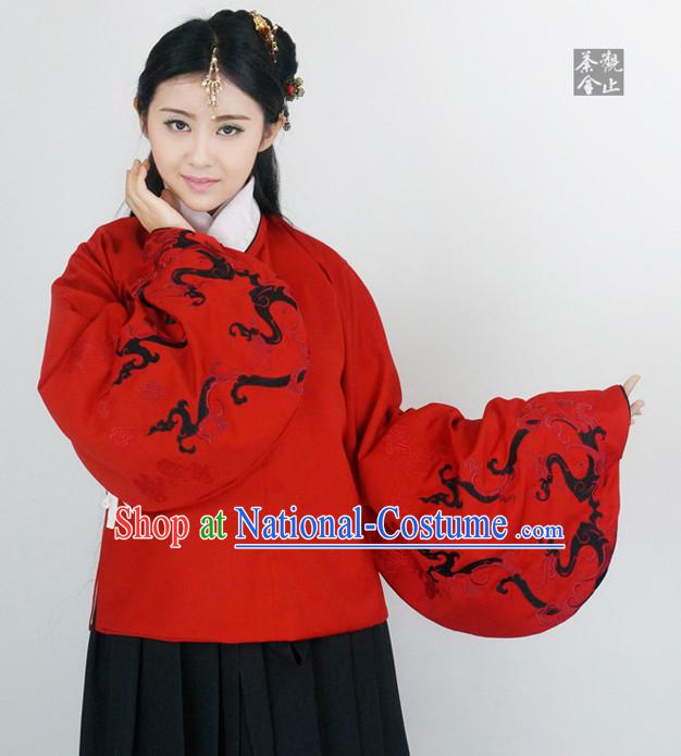 Ancient Chinese Ming Dynasty Beauty Hanfu Costumes and Hair Jewelry Complete Set for Women